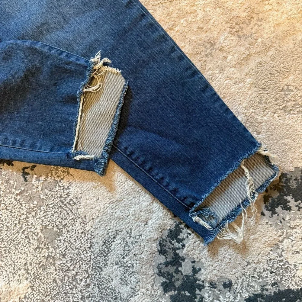 Michael Kors Izzy Skinny Ankle Jeans in Medium Blue Wash Raw Hem Split Cuff Sz 8